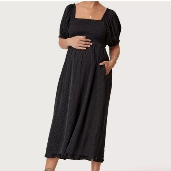 HATCH ELIA‎ MIDI DRESS FLORAL SIZE 3 LARGE BLACK PUFF SLEEVE SMOCKED MATERNITY - Picture 1 of 12